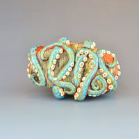 Image 8 of XXXL. Reticulated Coral-Orange 3D Octopus - Lampwork Glass Sculpture Bead