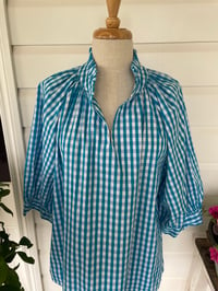 Image 2 of The Bea Top - Turquoise Check