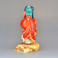 Image 6 of XXXXL. Twisted Orange Red Spot Octopus Tower Bead - Flameworked Glass Sculpture