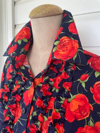 Image 1 of Red Roses Shirt with Front Frills.