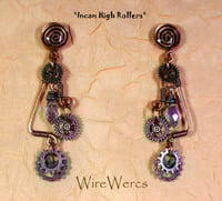 Image 1 of "Incan High Rollers" One-of-a-Kind Steampunk Copper Wire Earrings.