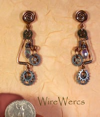 Image 2 of "Incan High Rollers" One-of-a-Kind Steampunk Copper Wire Earrings.