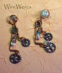 Image 3 of "Incan High Rollers" One-of-a-Kind Steampunk Copper Wire Earrings.