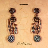 Image 1 of "Light Bearers" Steampunk Copper Wire One-of-a-Kind Earrings.