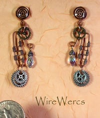 Image 2 of "Light Bearers" Steampunk Copper Wire One-of-a-Kind Earrings.