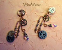 Image 3 of "Light Bearers" Steampunk Copper Wire One-of-a-Kind Earrings.