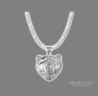 925 Silver Solid Back Bear Head with Emerald Eyes