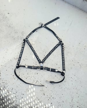 Image of SAMPLE - Heavy Metal Spiked Chest Harness in black fauxleather (Size S)