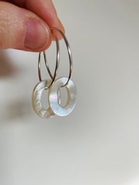 Image 1 of Large Silver Hoop Earrings With Mother Of Pearl