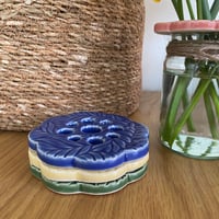 Image 1 of Blue Embossed Ceramic Flower Arranging Frog (9 hole)