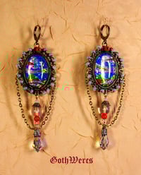 Image 1 of Landscape Gothic Steampunk Earrings with Prismatic Laserfoil Landscape and Austian Crystal.