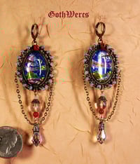 Image 2 of Landscape Gothic Steampunk Earrings with Prismatic Laserfoil Landscape and Austian Crystal.