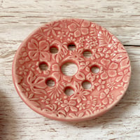 Image 3 of Handmade Ceramic Curved Flower Frog – Translucent Pink