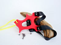 Image 2 of Slingshot, Red Textured HDPE Catapult Sling Shot, The Hollligan Frame, Right handed