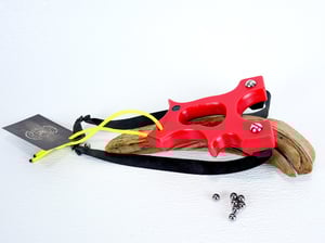 Image of Slingshot, Red Textured HDPE Catapult Sling Shot, The Hollligan Frame, Right handed
