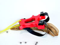 Image 4 of Slingshot, Red Textured HDPE Catapult Sling Shot, The Hollligan Frame, Right handed