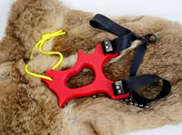 Image 8 of Slingshot, Red Textured HDPE Catapult Sling Shot, The Hollligan Frame, Right handed