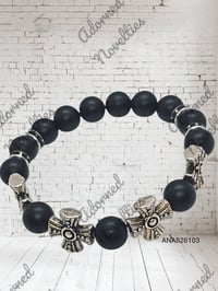 Image 1 of ANA826103 Matte Black Agate Beads 10mm with Iron Cross spacers