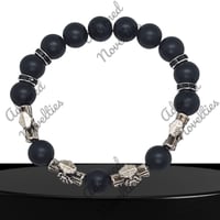Image 2 of ANA826103 Matte Black Agate Beads 10mm with Iron Cross spacers