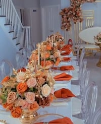 Image 1 of 30 cm burn orange / nude / green leave/ gold leaves   low flower centerpieces 