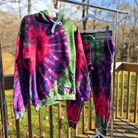 Image 6 of Ice Dyed Pink Green & Purple Spiral Pattern (Set) Adult Hoodie & Joggers