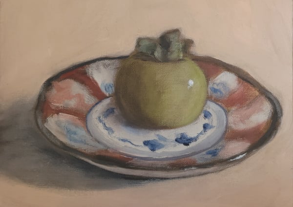 Image of Nature morte au kaki sur une assiette japonaise