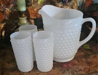 Image 1 of Hobnob Milk Glass Pitcher and glasses