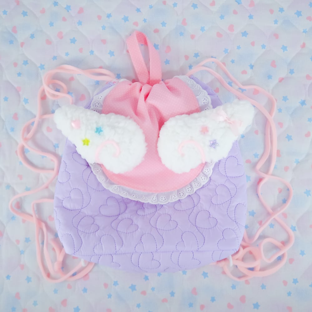 Angel Drawstring Backpack: Lavender X Pink