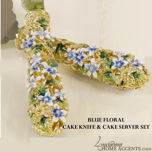 Image of Blue Floral Cake Knife and Server Set