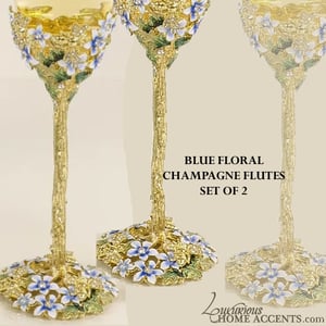 Image of Blue Floral Champagne Flutes