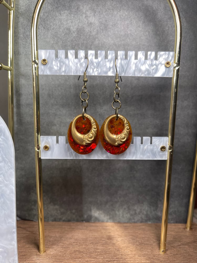 Image of "Eversong" Garnet, Dragon's Blood & Sandalwood Acrylic Earrings