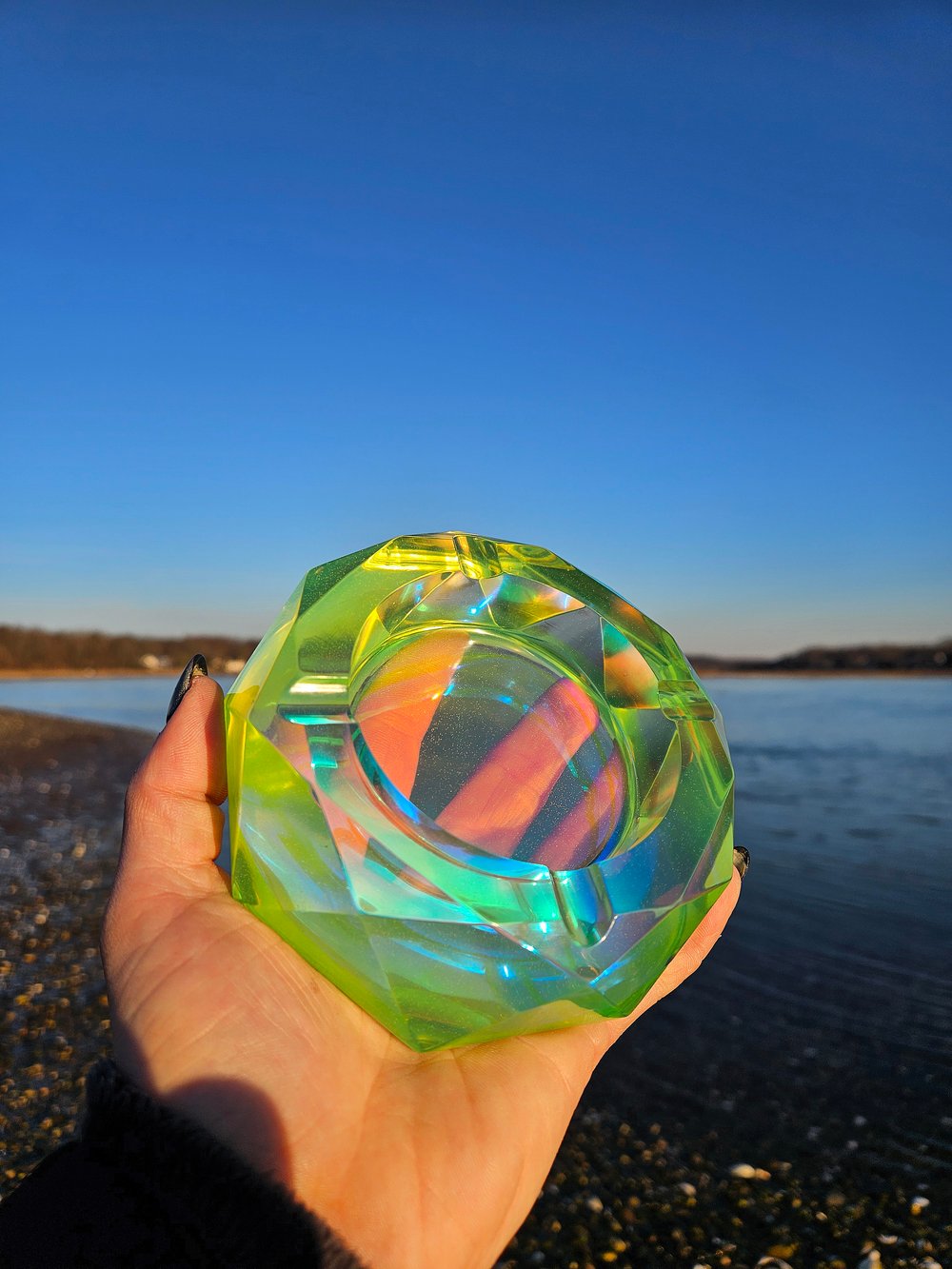 Image of Iridescent Vaseline Glass Inspired Ashtray