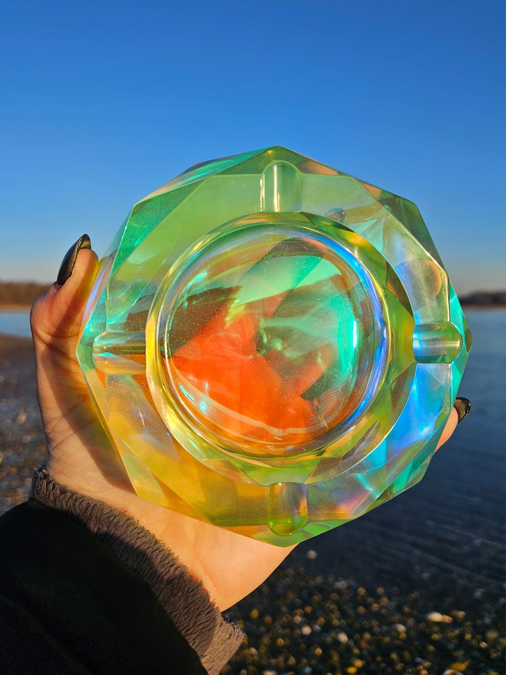 Image of Iridescent Vaseline Glass Inspired Ashtray