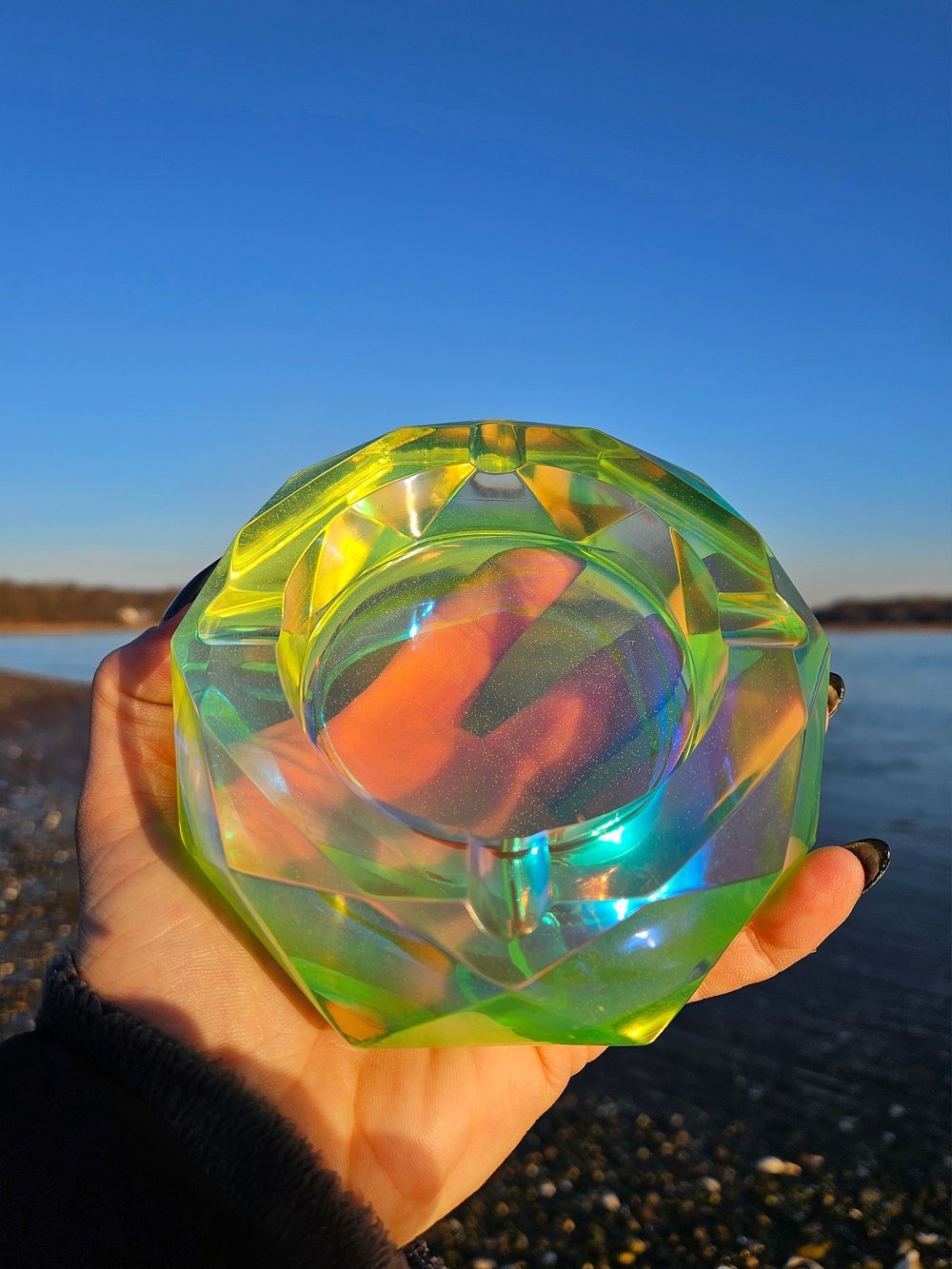 Image of Iridescent Vaseline Glass Inspired Ashtray