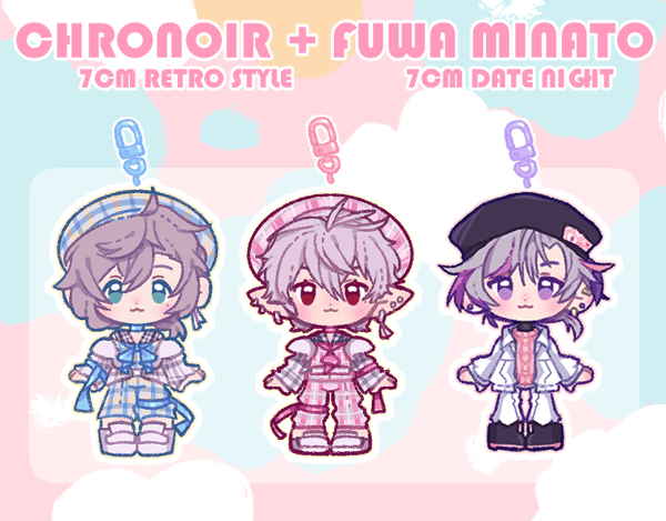Image of (PREORDER) ChroNoiR Retro Style + Fuwa Minato Date night Keychain