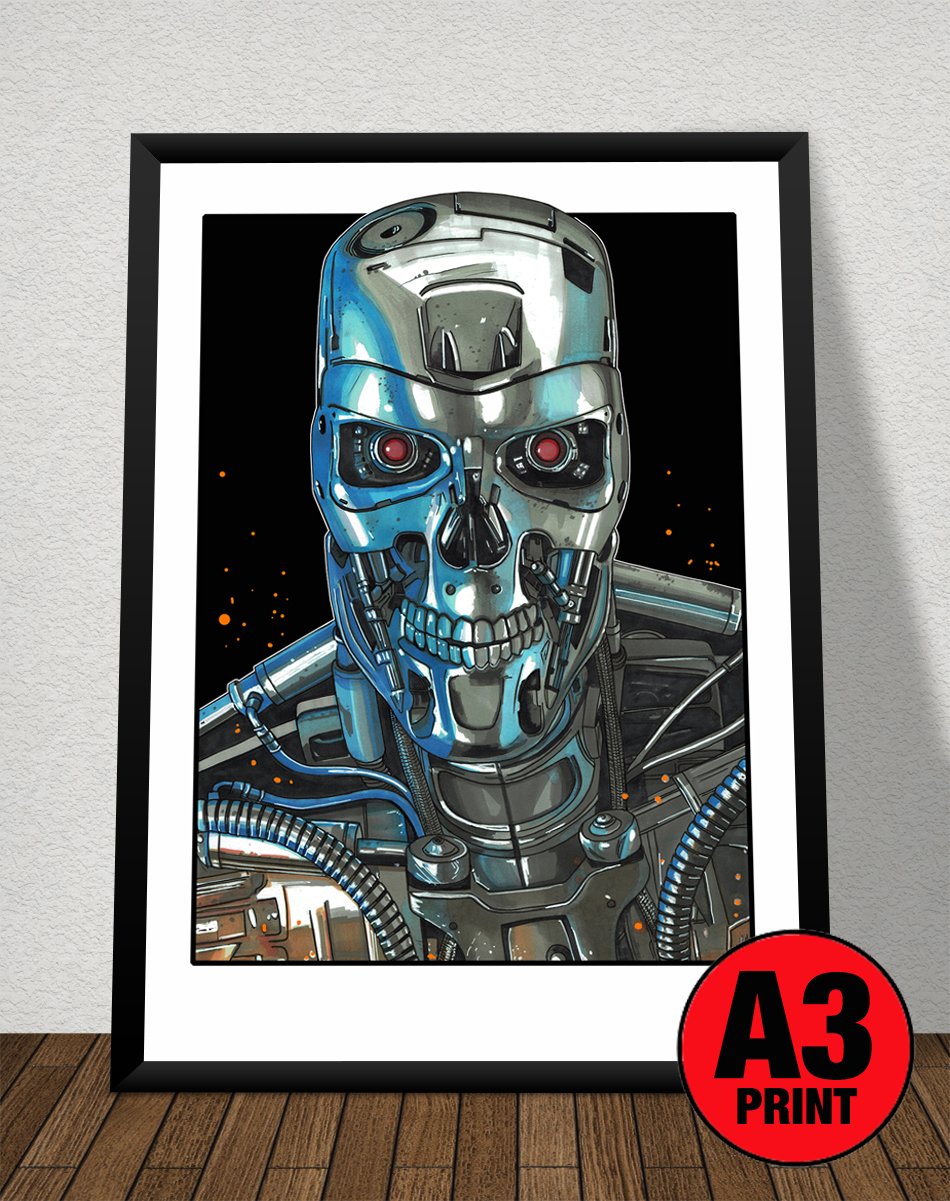 The Terminator T800 A3 (16" x 12") Signed Print Comic Style Illustration