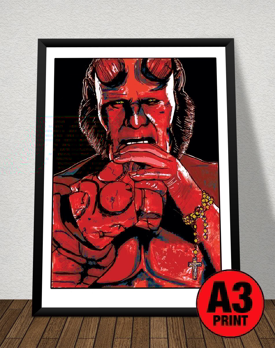 Hellboy A3 (16" x 12") Signed Print Comic Style Illustration