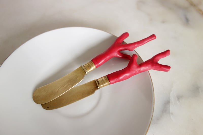 Image of Duo de petits couteaux tartineurs manche corail