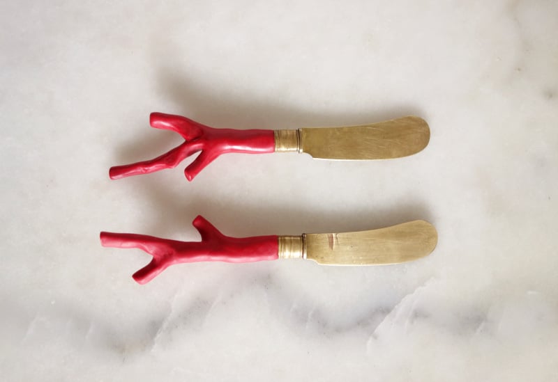 Image of Duo de petits couteaux tartineurs manche corail