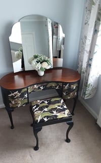 Image 4 of Queen Anne style Dressing Table Set with Bird Fabric Design.