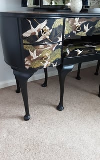 Image 5 of Queen Anne style Dressing Table Set with Bird Fabric Design.