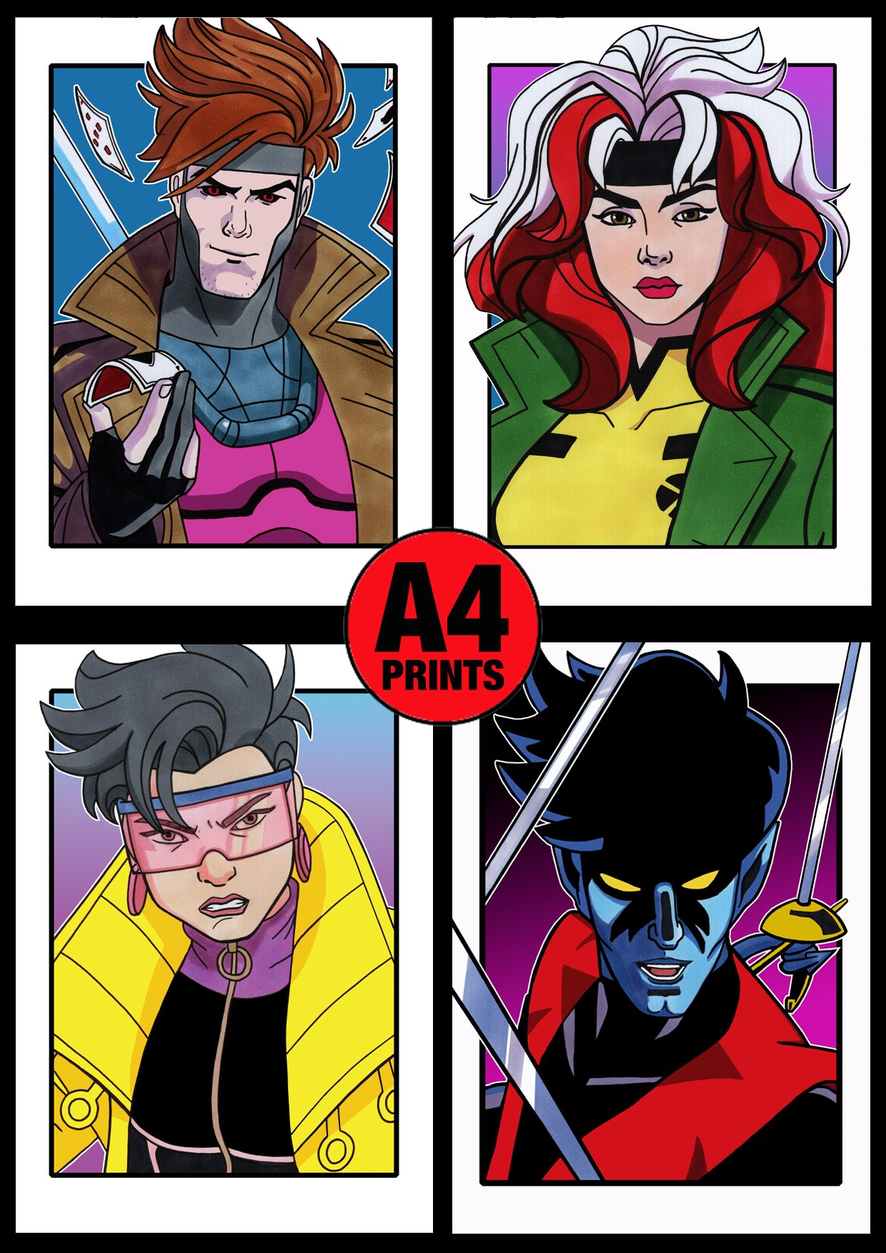 X-Men '97 'Heroes' A4 (12" x 8") Signed Print Set Comic Style Illustration