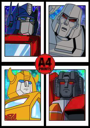 Transformers 'Generation One' A4 (12" x 8") Signed Print Set Comic Style Illustration