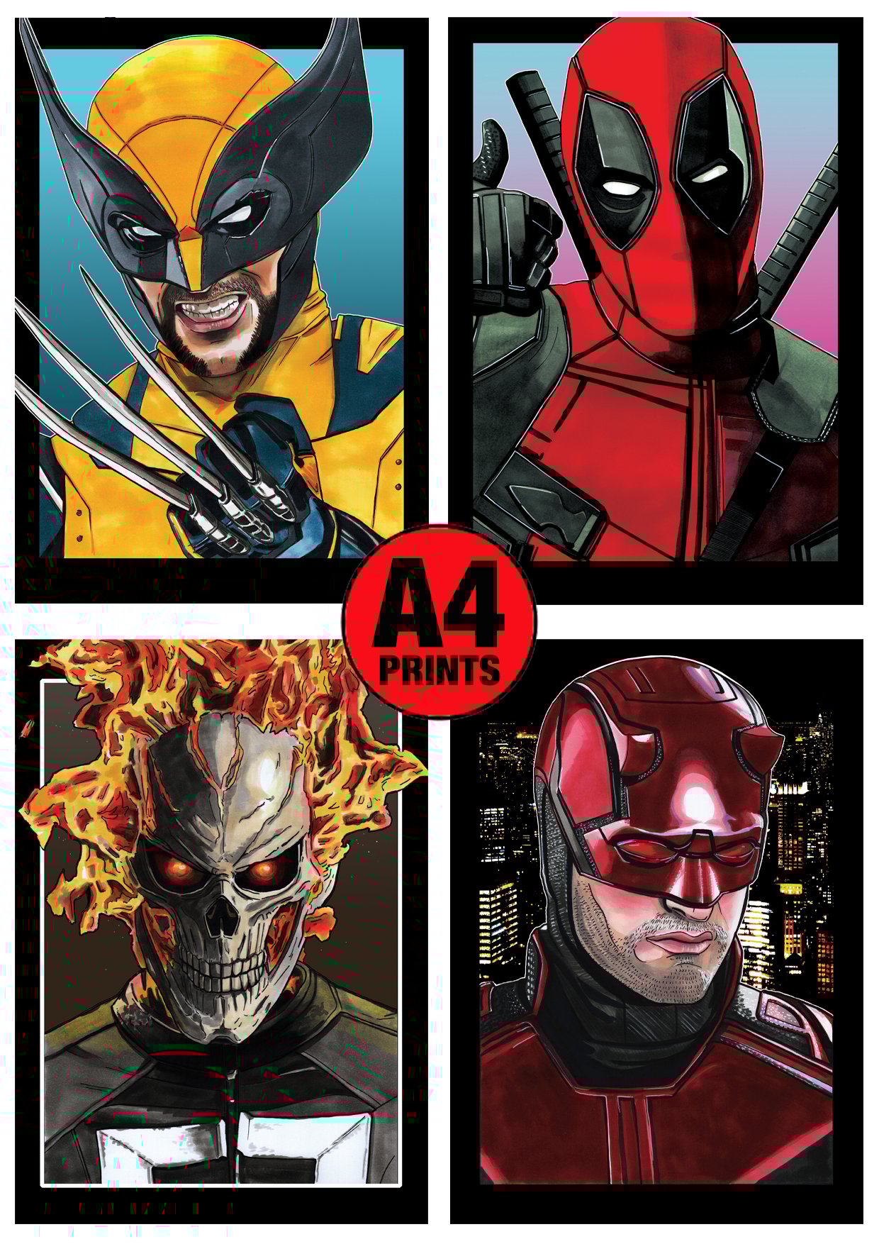 Marvel Team-Up A4 (12" x 8") Signed Print Set Comic Style Illustration