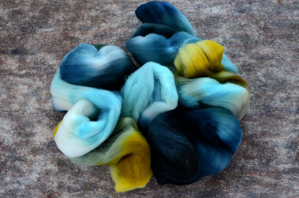 Image of "Painter's Tape" Hand-dyed Corriedale Spinning Fiber - 4 oz.