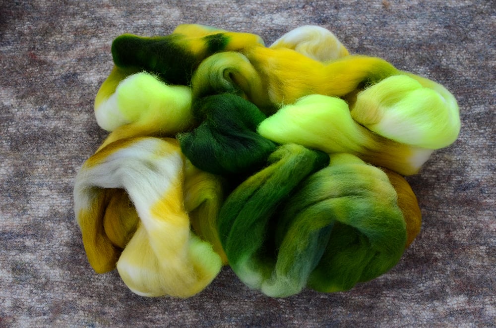 Image of "Weeds" Hand-dyed Corriedale Spinning Fiber - 4 oz.