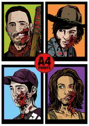 The Walking Dead More Zombies! A4 (12" x 8") Signed Print Set Comic Style Illustration