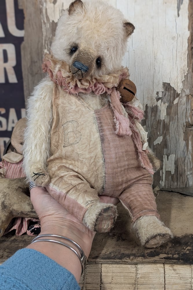 Image of JUMBO 14" -  Vintage- Shabby Cream Teddy Bear in romper - By Whendi's Bears