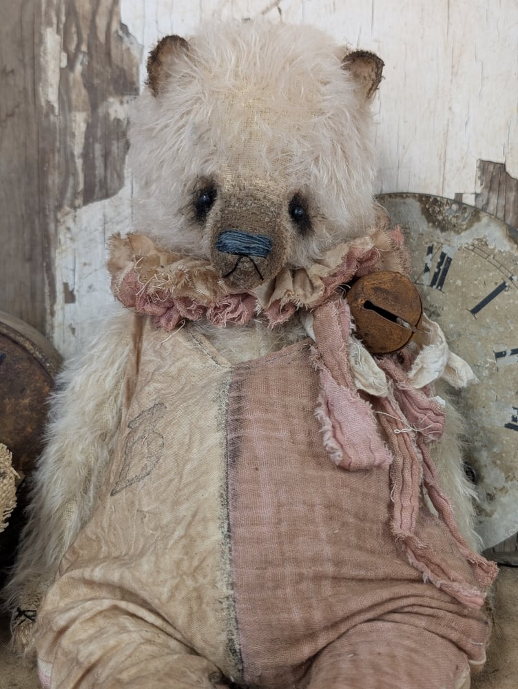 Image of JUMBO 14" -  Vintage- Shabby Cream Teddy Bear in romper - By Whendi's Bears