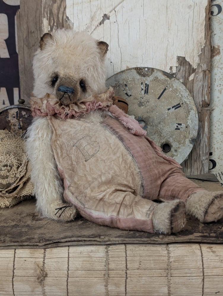 Image of JUMBO 14" -  Vintage- Shabby Cream Teddy Bear in romper - By Whendi's Bears